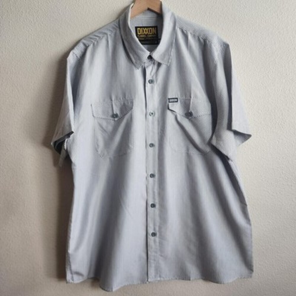 Dixxon Shirt Mens 2XL Gray White Stripe Short Sleeve Button Front D-Tech